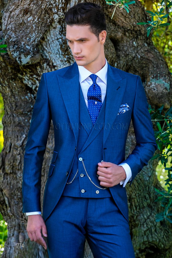 Slim fit royal blue peak lapel formal suit - Ottavio Nuccio Gala