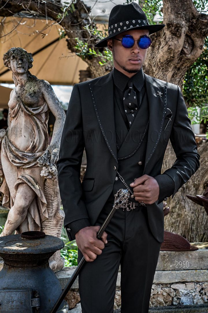 Gothic fashion steampunk black slim fit suit with studs - Ottavio Nuccio  Gala