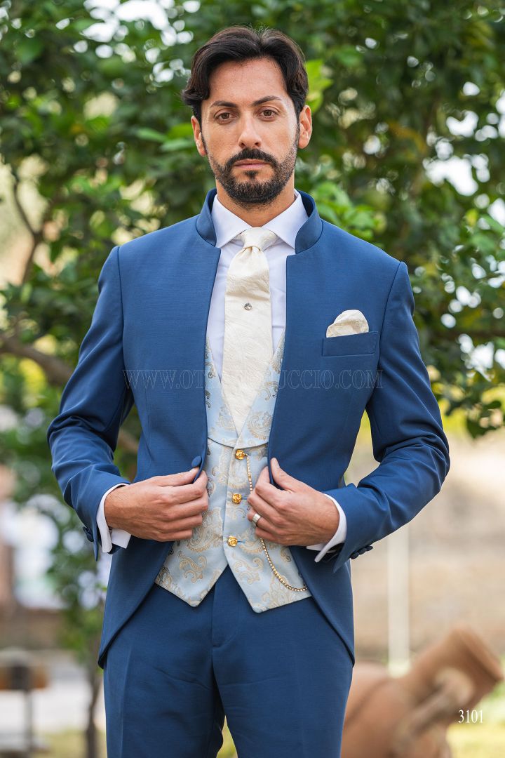 Tailored pinstripe royal blue Italian peaked lapels 3 piece suit - Ottavio  Nuccio Gala