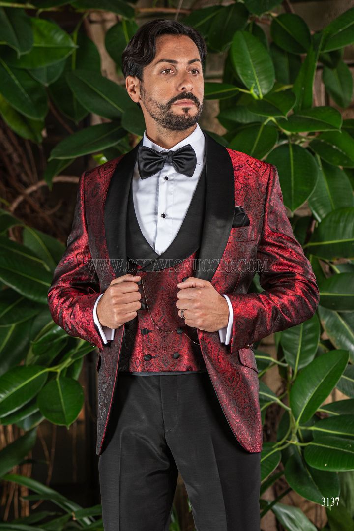 Gothic fashion slim fit burgundy luxury velvet suit for men - Ottavio  Nuccio Gala