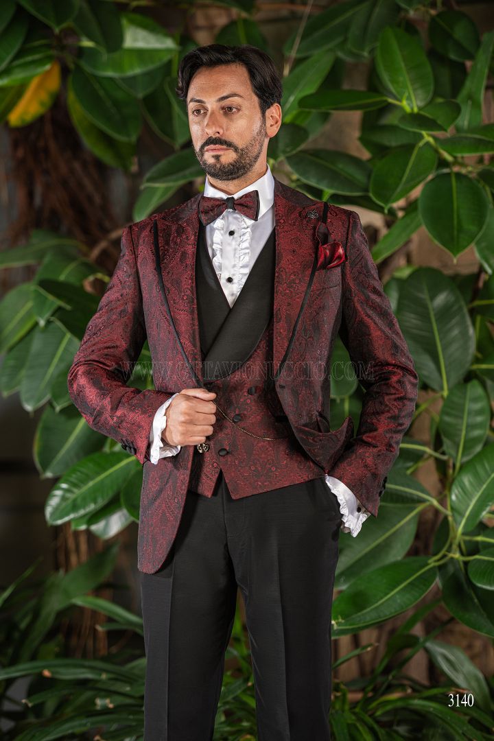 Aristocratic black velvet party blazer with red brocade trousers - Ottavio  Nuccio Gala