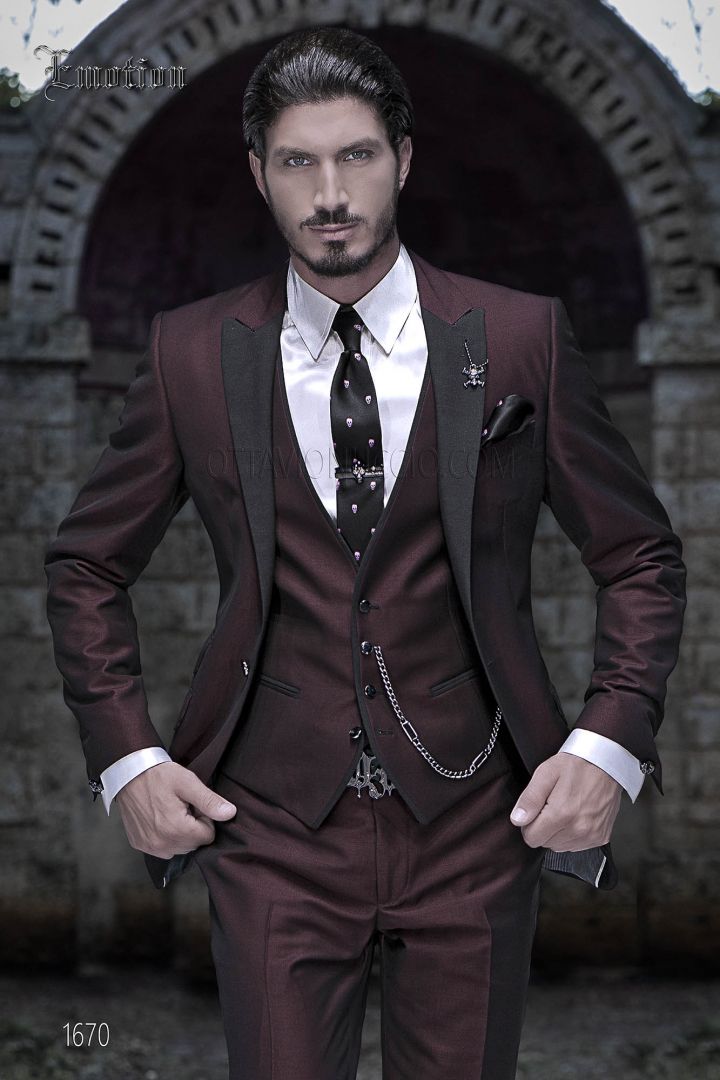 Aristocratic red velvet tuxedo blazer with Prince of Wales pants - Ottavio  Nuccio Gala