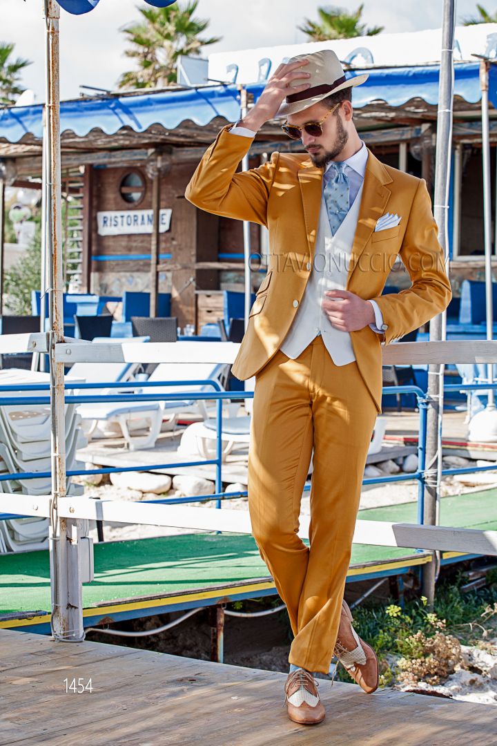 Cotton mustard hipster suit with white vest - Ottavio Nuccio Gala