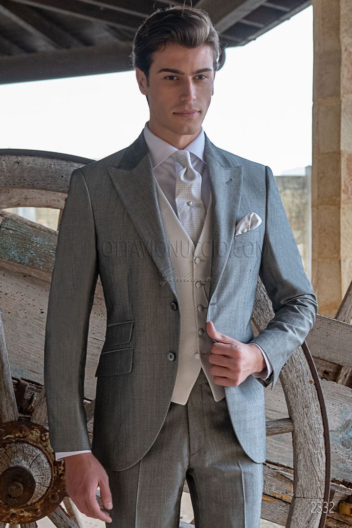 Bespoke pearl grey italian groom suit in mohair wool blend - Ottavio ...