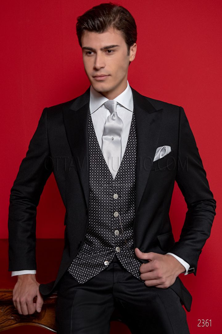 High fashion italian bespoke black pure wool groom suit - Ottavio ...