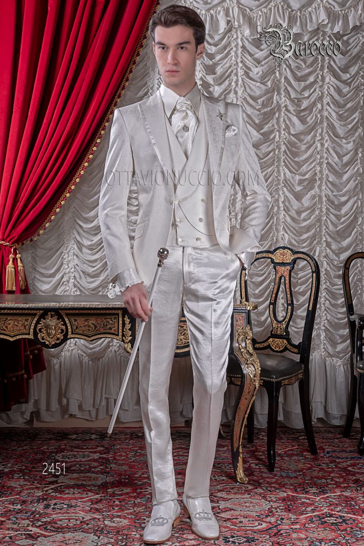 Ivory baroque Gala groom Ottavio - suit blend damask style in silk Nuccio italian