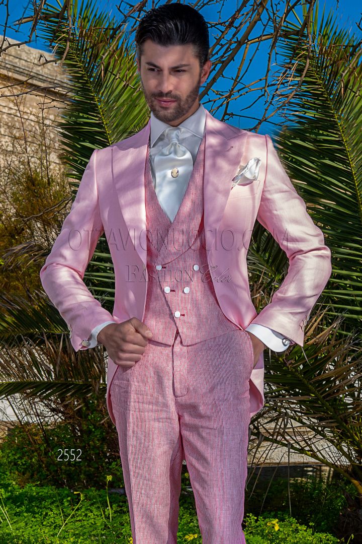 Summer vintage morning suit for wedding in pure pink linen - Ottavio ...