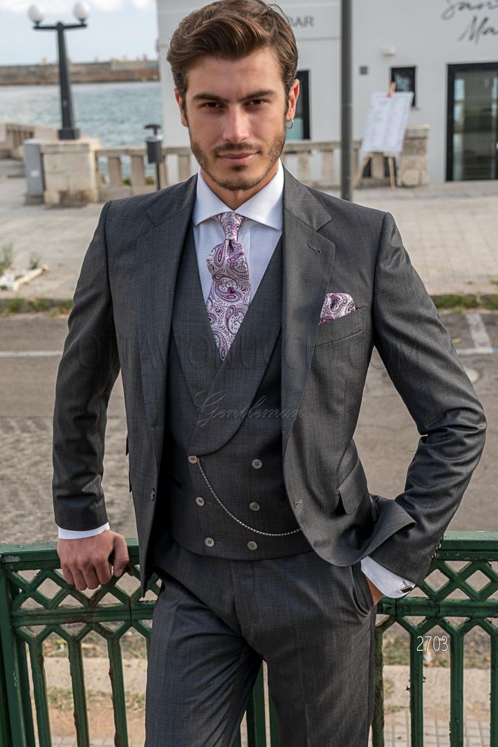 Charcoal gray fil à fil wool mix italian classic men suit for wedding ...