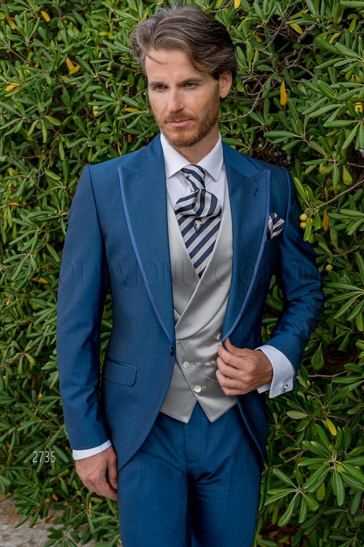 Bespoke navy blue pure wool wedding frock coat suit 2269 Mario Moyano