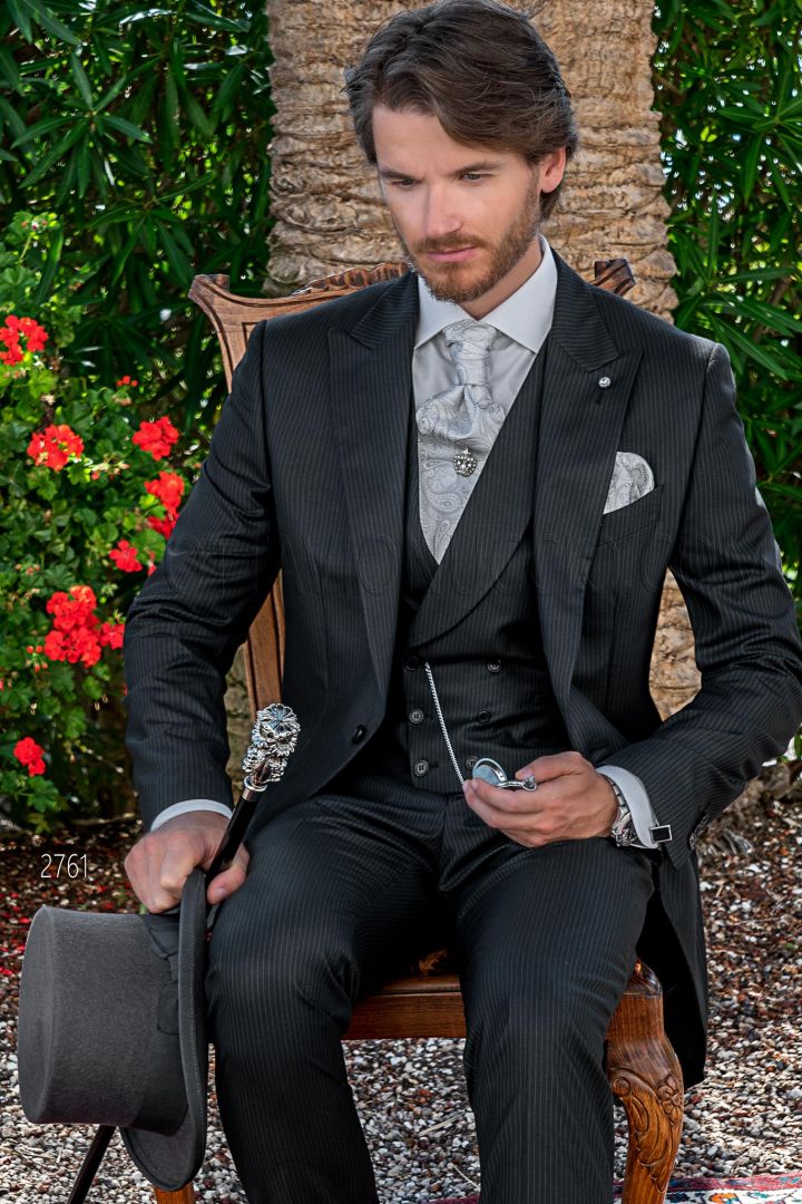 Vintage black pinstripe tailored fit morning coat for wedding - Ottavio ...