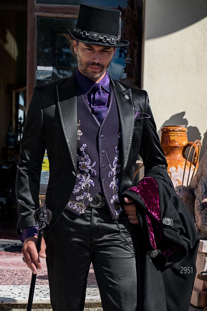 Gothic steampunk black slim fit frock coat with rhinestones - Ottavio  Nuccio Gala
