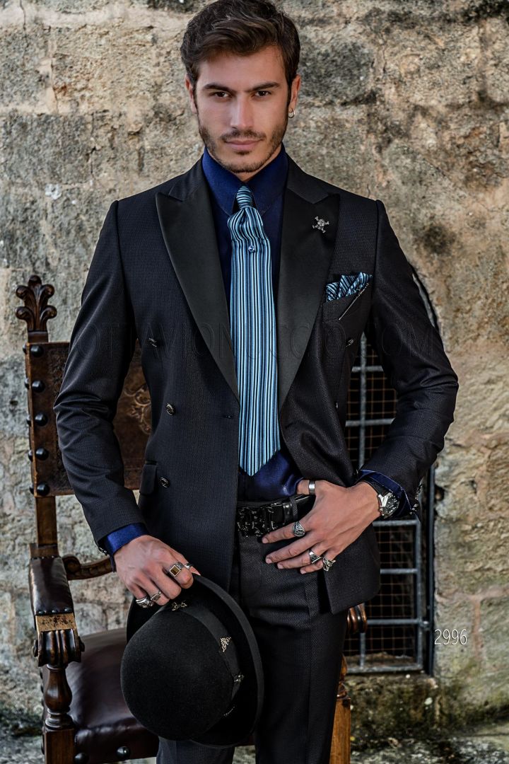 Gothic fashion steampunk black slim fit suit with studs - Ottavio