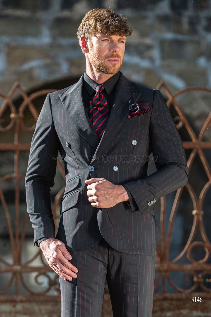 Black red pinstripe men's italian suit - Ottavio Nuccio Gala