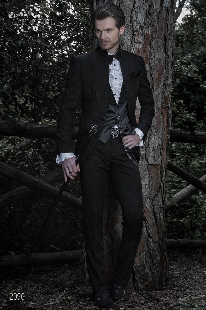 Luxury Italian wedding suit in black brocade fabric - Ottavio Nuccio Gala