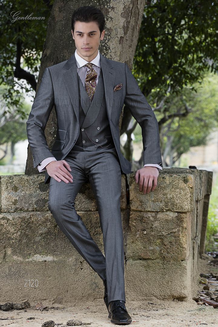 Bespoke morning formal suit in grey mohair wool blend - Ottavio Nuccio Gala