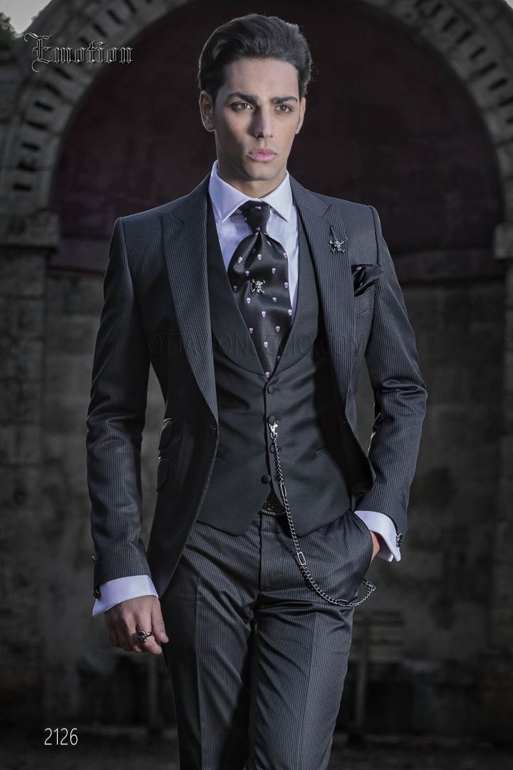 Italian groom suit in black striped fabric  Italian hipster suit - Ottavio  Nuccio Gala