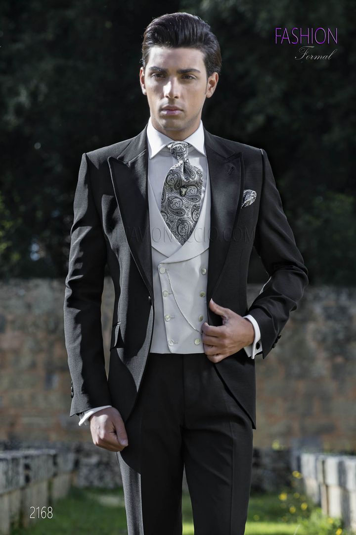 Black modern morning suit with hounds tooth pants and vest - Ottavio Nuccio  Gala