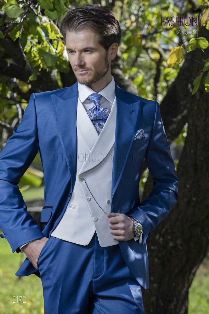 Costume de mariage bleu electrique avec gilet blanc - Ottavio Nuccio Gala
