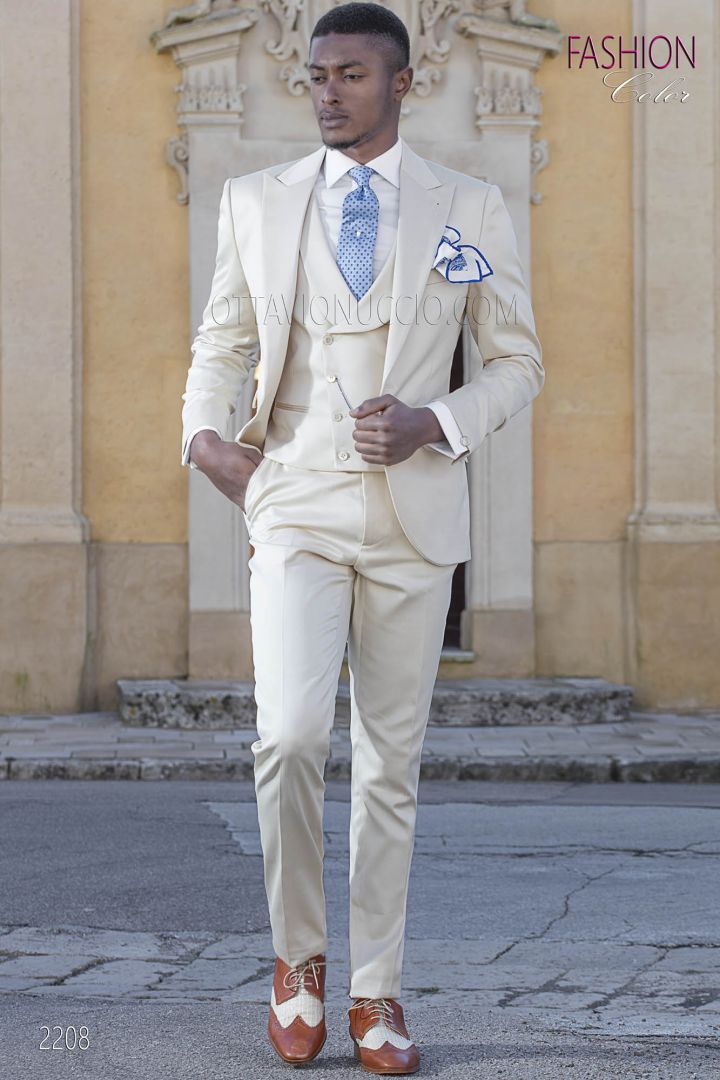Costume homme mariage satin luxe coton beige clair - Ottavio Nuccio Gala