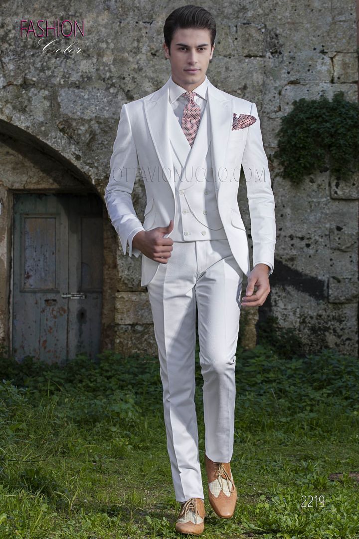 White summer men italian wedding suit in piquet cotton fabric - Ottavio ...