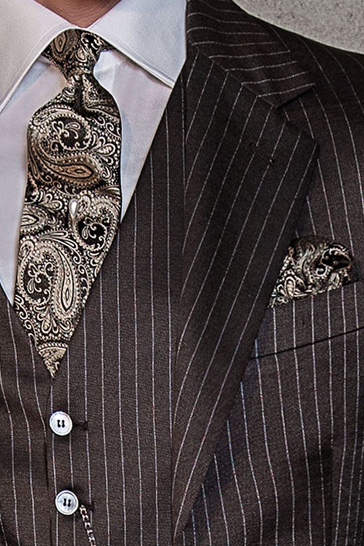Italian groom suit in black striped fabric  Italian hipster suit - Ottavio  Nuccio Gala