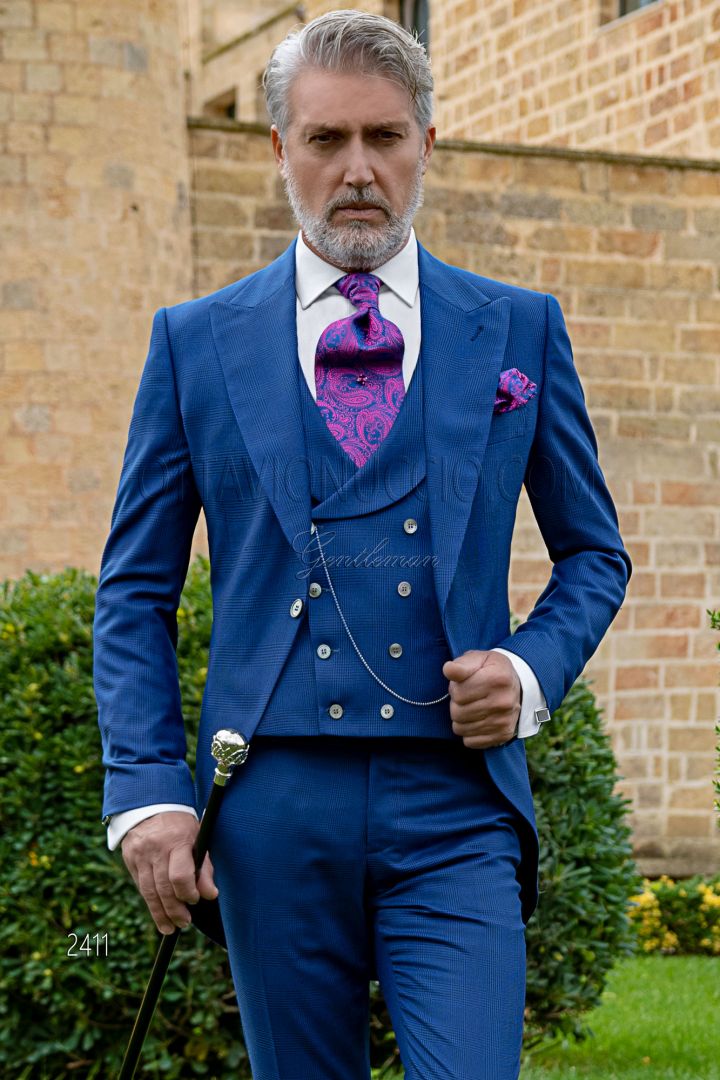 Bespoke royal blue prince of wales morning coat dress - Ottavio Nuccio Gala