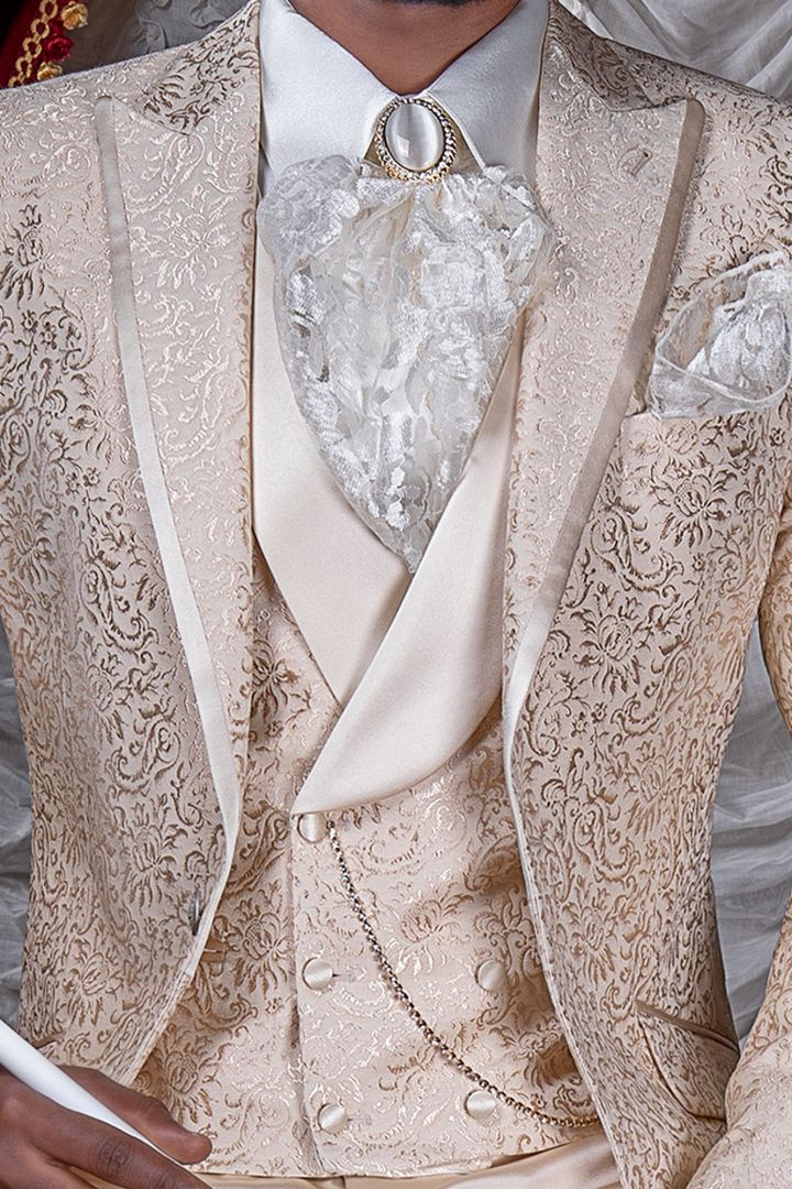 Beige brocade groom baroque for - Ottavio Nuccio luxury weddings suit style Gala italian