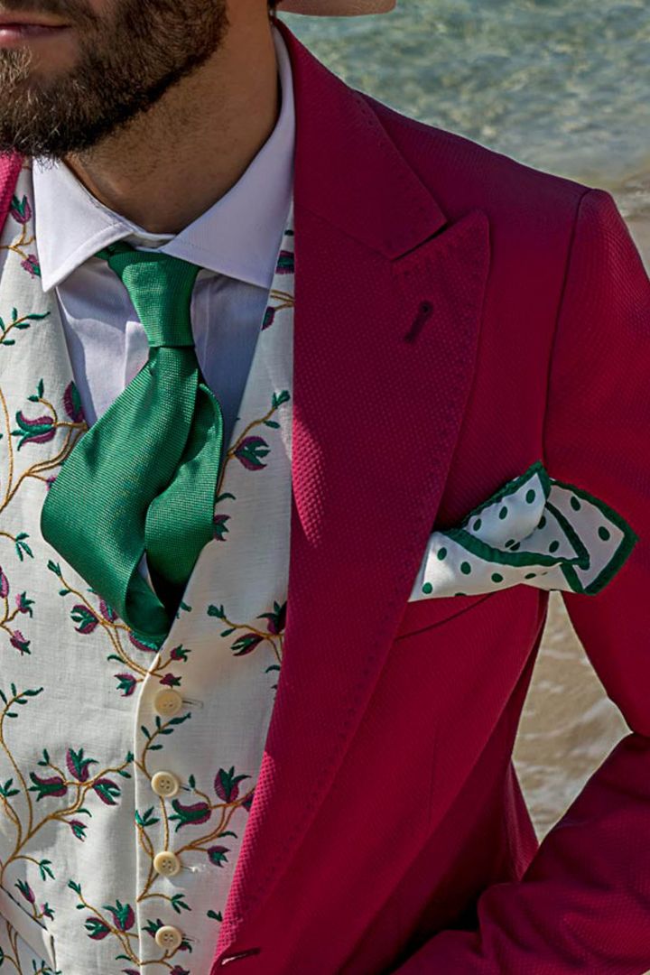 Pure cotton red fashion slim fit wedding suit for groom - Ottavio
